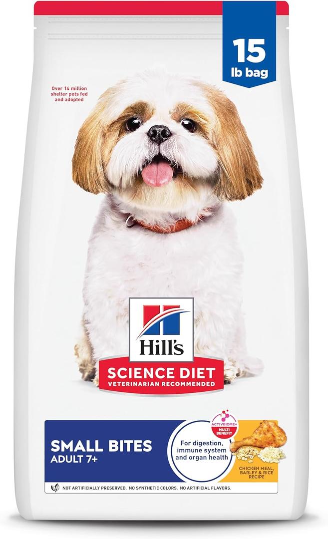 Hill's Science Diet Adult 7+, Senior Adult 7+ Premium Nutrition, Small Kibble, Dry Dog Food, Chicken, Brown Rice, & Barley, 15 lb Bag (15 Pound (Pack of 1))