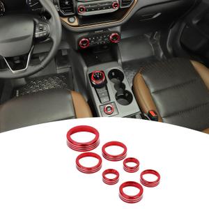 for Bronco Sport AC/Radio/Headlight Knob Cover Trim Ring for Ford Bronco Sport 2021 2022 2023 Red Interior Accessories 7pcs
