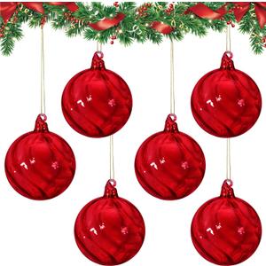 6PCS 3.15-Inch Hand-Blown Glass Hanging Christmas Tree Ornaments  Clear Glass Balls for Holiday Dcor  Elegant Vintage-Style Hanging Ornament Set for Tree, Garland, or Window(Red)