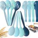 Reusable Plastic Serving Utensils Set of 12, Wheat straw Large Serving set 10" Serving Spoons/10" Slotted Spoons/9.4" Tongs, for Party Buffet Catering (Ocean, Not for Cooking)