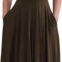 FairBeauty Women's Square Neck Casual Sleeveless Long Dress Stretchy Summer Sundress with Pockets (Brown, S)