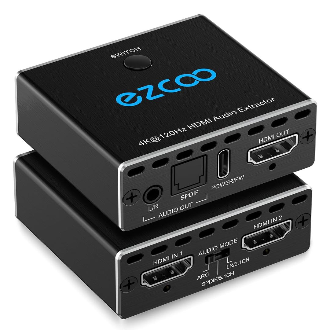 HDMI2.1 Audio Extractor 4K@120Hz Atmos ARC CEC VRR ALLM EDID HDCP2.3 Fit Various Video- SPDIF 5.1CH Optical Toslink,Stereo Audio Breakout, HDMI Repeater Digital for PS 5, Xbox X NVIDIA AMD