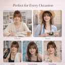 Clip in Bangs, 100% Real Human Hair French Fake Bangs Hair Clip for Women Dark Brown Natural Curtain Fringe with Temples Hairpieces for Daily WearFrench,Dark Brown