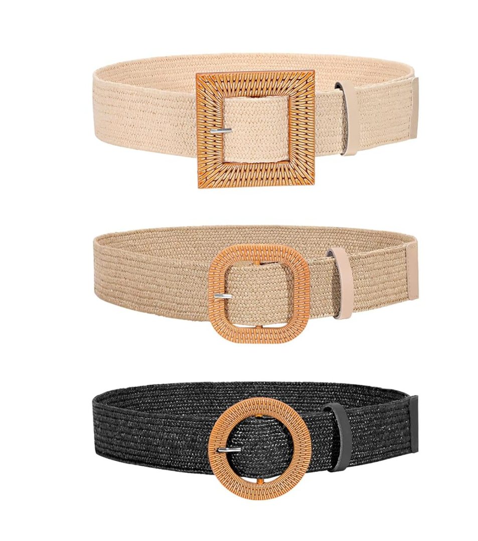 JASGOOD Straw Woven Elastic Stretch Belts Women Raffia Dress Waist Band Boho Ladies Braided Dress Belts