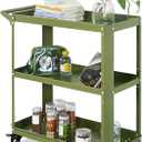 XCX 3 Tier Metal Utility Rolling Cart with Wheels, Green, 13.6"D x 27.5"W x 31.5"H