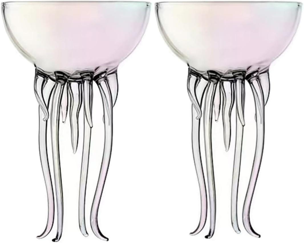 Magic Ocean Jellyfish Glass Cup Colorful Cocktail or Martini Cup Unique Bar or Kitchen Tableware (Two colorful 250ML glass cup)