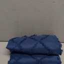 Lecloud Dusty Blue Stall Boho Shower Curtain, Modern Tufted Plaid Striped Narrow Half Size Fabric Shower Curtain, Farmhouse Tufted Textured Shower Curtains for Bathroom, 36" W x 72" L