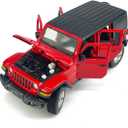 4 Door Wrangler Sahara Hard Top SUV Model Car Diecast Toy Cars 1/32 Scale Metal Vehicle Children's Die-cast Vehicles, Doors Open, Light Sound, Toys for Boys Gifts Kids Adults Men Collection, Red