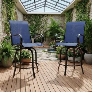 Patio Swivel Bar Stools Set of 2, Outdoor Chairs with High Back and Armrest, All Weather Bar Set for Beach, Lawn, Poolside and Garden