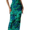 PRETTYGARDEN Women's Summer Maxi Bodycon Dresses Strapless Tube Top Slit Floral Printed Party Club Long Dress M
