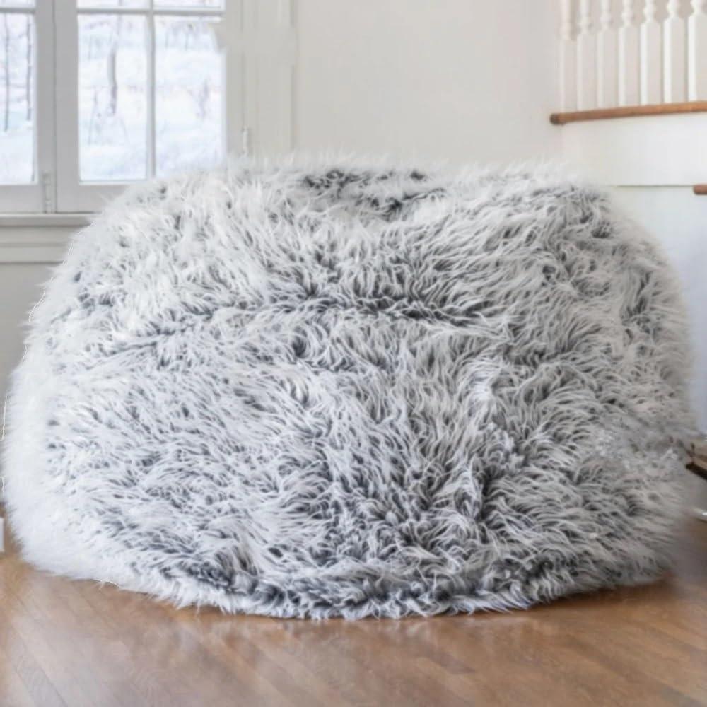 Faux Fur Bean Bag Cover Without Filler Beanbag Chair Pouf Bed Ottoman Puff Salon Christmas Deco Futon Sac 2.32ft x 2.32ft