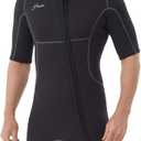 Hevto Men Wetsuit Shorty 2mm Neoprene Short Sleeve Wet Suit for Surfing Diving Swimming Snorkeling SUP (X-Small, M2S-Front Zip-Black)