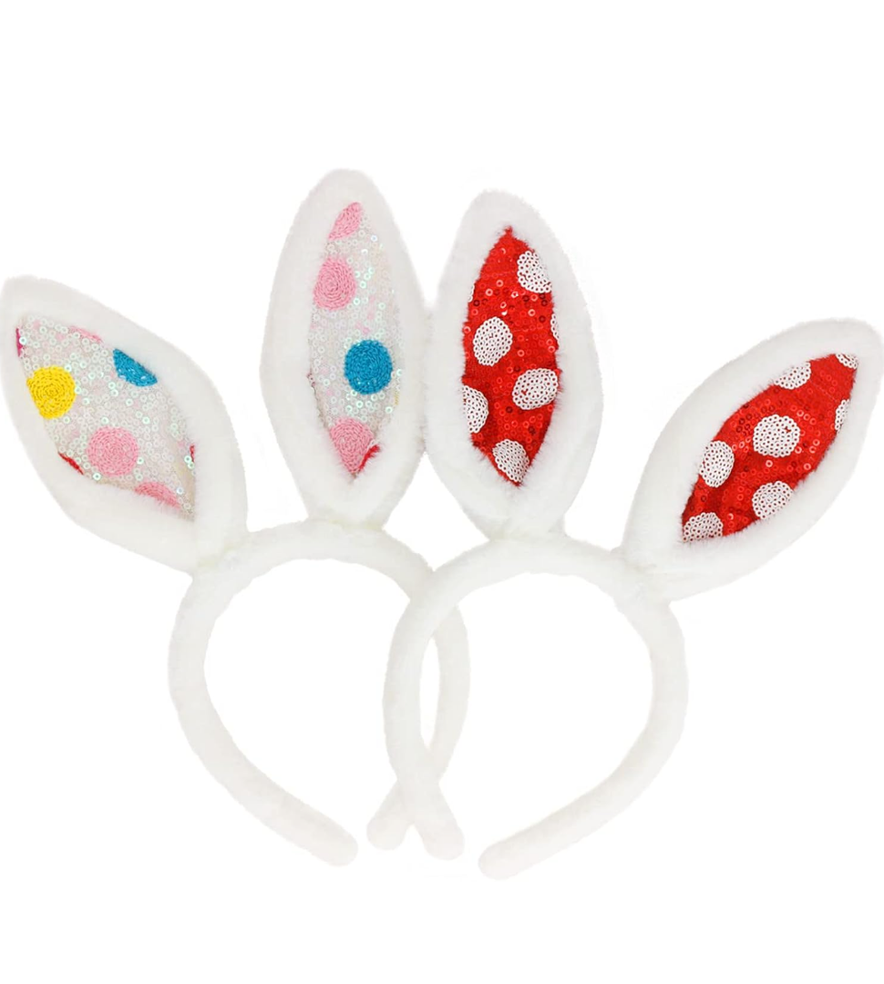 Jing xin 2PCS Sequin Bunny Ears Headbands White Rabbit Ears Headband Easter Bunny Hat for Women Party Costume