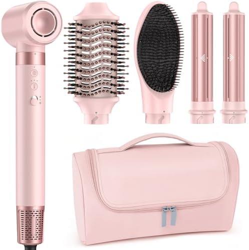 MESCOMB 5 in 1 Hot Air Styler Wrap – High-Speed Hair Dryer Brush with Auto Wrap Curlers, Fast Drying & Frizz-Free Styling, No Heat Damage, Volumizing Brush with Travel Bag