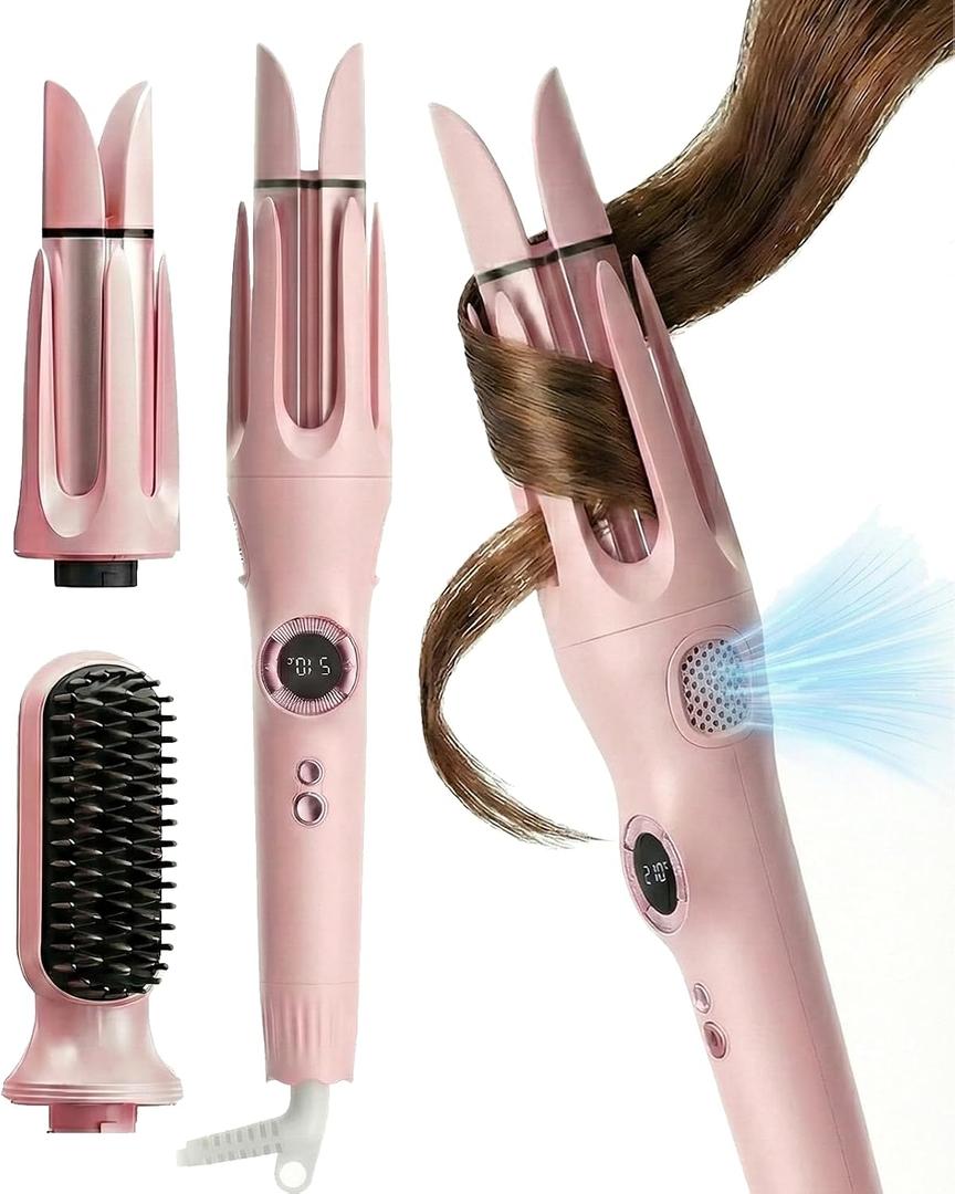 Hair Curler Automatic Rotating with Hair Curler & Straightener -3-In-1Tenazas para Ondas De Cabello -Curling Iron Automatic Hair Curler with Cold Air Styling,3 Temp,Negative Ions, Ceramic Coated