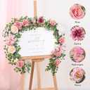 Waipfaru 2Pcs Artificial Flower Garland Decorations, 12.14Ft Eucalyptus Greenery Vines with Pink Roses for Wedding Table Runner Centerpieces Backdrop Room Decor (Pink)