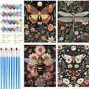 ICYANART 4 Pack Paint by Numbers kit for Adults, Insect Adult Paint by Number Kits, DIY Acrylic Oil Painting by Number for Adults Home Wall Decor Gift 12x16 inch