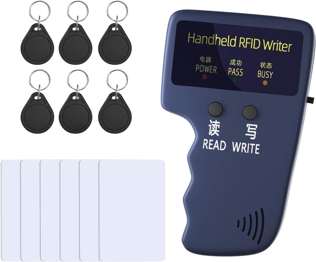 Handheld ID Copier 125khz RFID Reader Writer Duplicator Handheld RFID Copier Used for T5577 or EM4305 6 pcs T5577 keyfob + Cards (ZGAGFZ) (Blue)