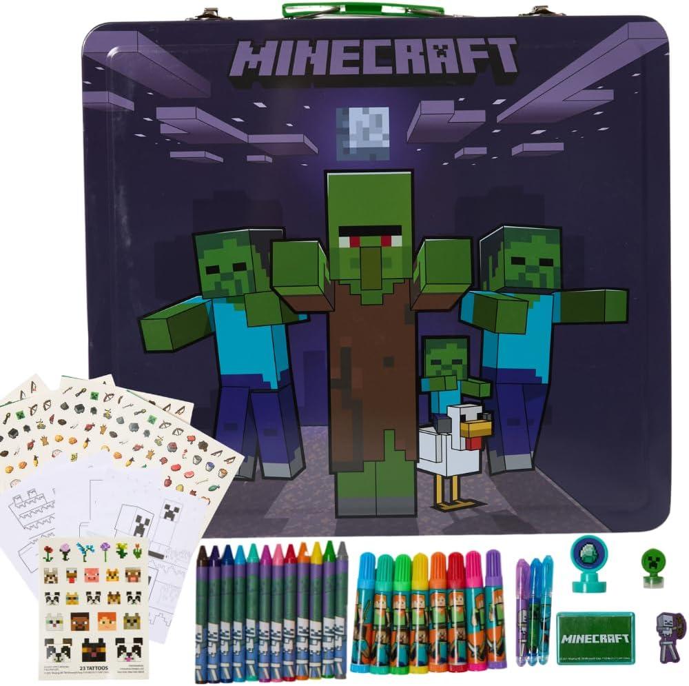 Innovative Designs Minecraft Kids Deluxe Activity Set with Carrying Tin, Coloring Sheets, Tattoos, Stickers, & Art Supplies