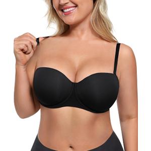 Shapellx Women's Minimizer Bra Strapless Convertible Underwear with Underwire Full Coverage Push Up Bras (Black,34DD)