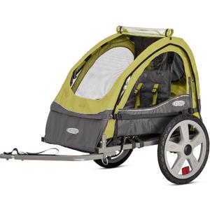 Instep Sync Single Seat Bike Child Trailer, Max Weight 40 lbs., 5-Point Harness, Folding Frame, Quick Release Wheels, Easy Storage, Bug Screen & Weather Shield, Green/Grey