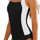  Girls Tankini Swimsuit Solid Color Blocking Two Piece Bathing Suit Ruched Slimming Teen Girls' Swimwear Black+white, 17-18 Years)