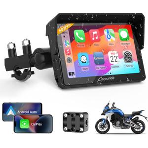 Carpuride W502PRO for Motorcycle CarPlay& Android Auto& Dual Bluetooth - 5" Waterproof GPS Navigation Screen for Motorbike, Music Sharing, Intercom, EQ, Light Sensor, Compass, Barometer
