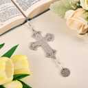 2 x Cross Car Mirror Hanging Christian Gifts for Men Women, Metal Daily Bible Verse Car Rearview Decor Accessories, Christ Ornament Religious Gift for Truck Driver