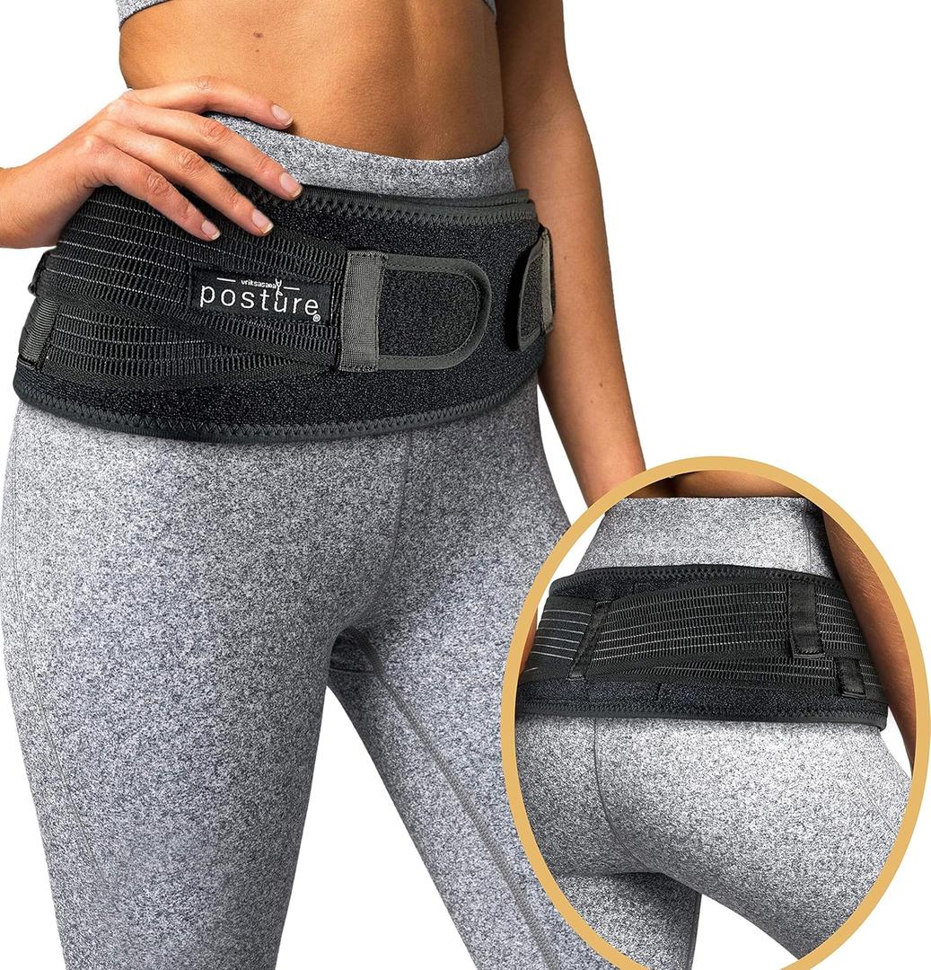 Sacroiliac Hip Belt for Women and Men That Alleviates Sciatic, Pelvic, Lower Back, Leg and Sacral Nerve Pain Caused by Si Joint Dysfunction| Trochanter Brace (Plus, Black)