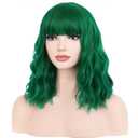 BERON 14 Inches Emerald Green Wig for Women Short Curly Green Wigs with Bangs for Daily Party Hairnet Include