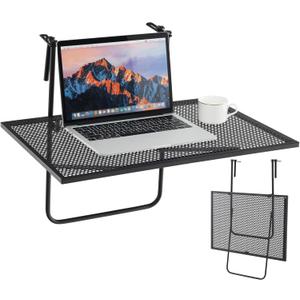 HAPPYGRILL Balcony Hanging Table for Railing, Outdoor Balcony Metal Railing Table with Adjustable Hooks, Folding Deck Table Bar Table for Railings Patio Porch