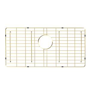POPFLY 304 Stainless Steel Gold Kitchen Sink Grid Protector, 28-3/8" × 14-3/16" Sink Bottom Grate with Rear Drain for Single Bowl Kitchen Sinks, Scratch & Noise Protection, PF602915UWG-G126