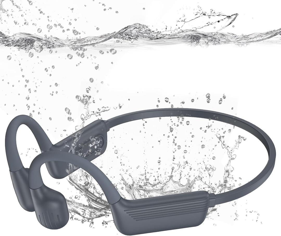 Swimming Headphones-Bone Conduction Headphones, IP68 Waterproof Open Earphones, LiteSurge Bluetooth 5.4 Underwater Sport Earbuds with 32 GB MP3 Memory for Swimming, Marathon-Grey