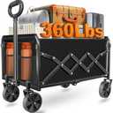Wagons Carts Foldable - 360Lbs Collapsible Wagon Cart with Wheels Portable - Folding Wagon Lightweight for Camping, Sports, Travel, Picnic, Groceries, Shopping - Black