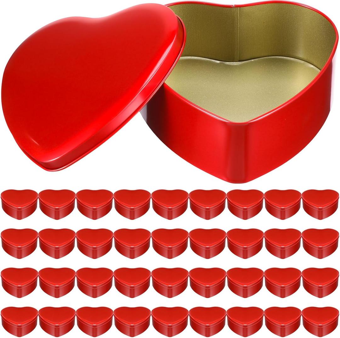 Blulu 36 Pcs Heart Shaped Metal Tins with Lids 4.72" x 4.33" Candy Boxes Biscuits Jar Candle Tins Box Metal Containers for Candy Chocolate Gifts (Red)
