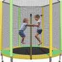 60" Trampoline for Kids, Indoor & Outdoor Trampoline with Net, Basketball Hoop Birthday Gifts for Boys & Girls, Baby Toddler Christmas Toys/Green