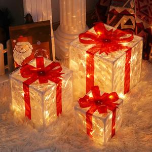 Vanleonet Set of 3 Christmas Lighted Gift Boxes, Christmas Decorations Indoor Outdoor 50 LED Transparent Lighted Boxes for Christmas Tree Decorations