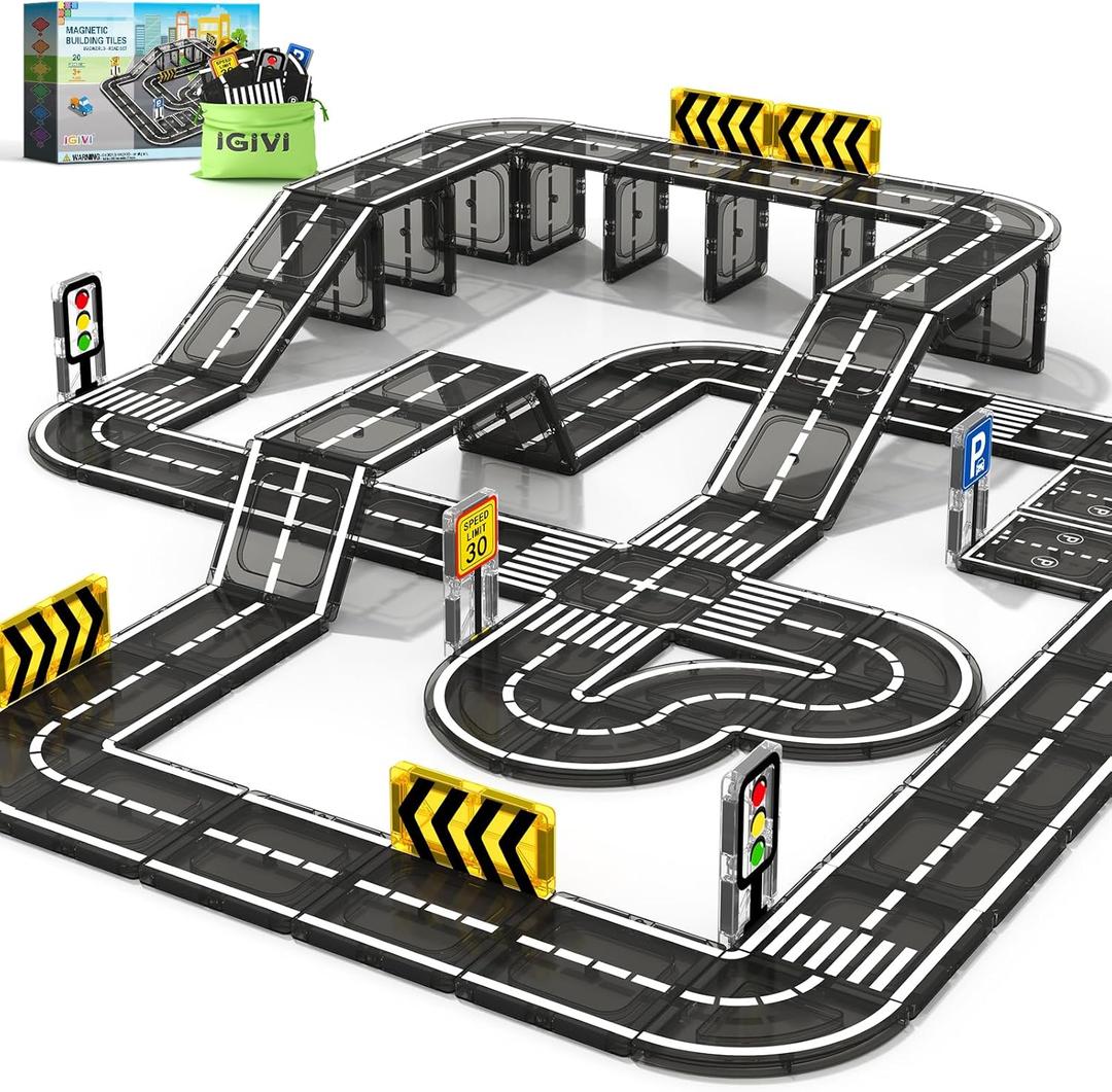 Magnetic Tiles Road Toddler Toys, Magnet Building Blocks for Kids Ages 3-5 4-8, STEM Learning Construction Toys Games, Ideal Gifts for 3+ Year Old Boys Girls