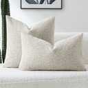 FUTEI Cream Chenille Decorative Throw Pillow Covers 20x20 Inch Set of 2,Soft Chenille Jacquard Textured Cushion Case,Modern Home Decor for Couch Living Room