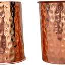 Set of 2 Hammered Pure Copper Cups For Drinking Water Glasses Tumblers Copper Glass for Ayurveda Health Benefits, UNCOATED and LACQUER Free