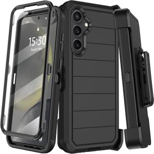 for Samsung Galaxy S24 Case with Belt Clip Holster & Kickstand,Built-in Screen Protector,Heavy Duty Shockproof Drop Protection Military Grade Full Body Rugged Phone Cover (6.2 Inch) (Black)