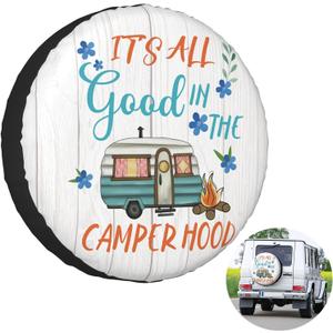 Spare Tire Cover It's All Good in The Camper Hood, Spare Tire Cover for RV Trailer, Waterproof Wheel Covers Universal Fit for Camper Travel Trailer SUV Truck 15 inch