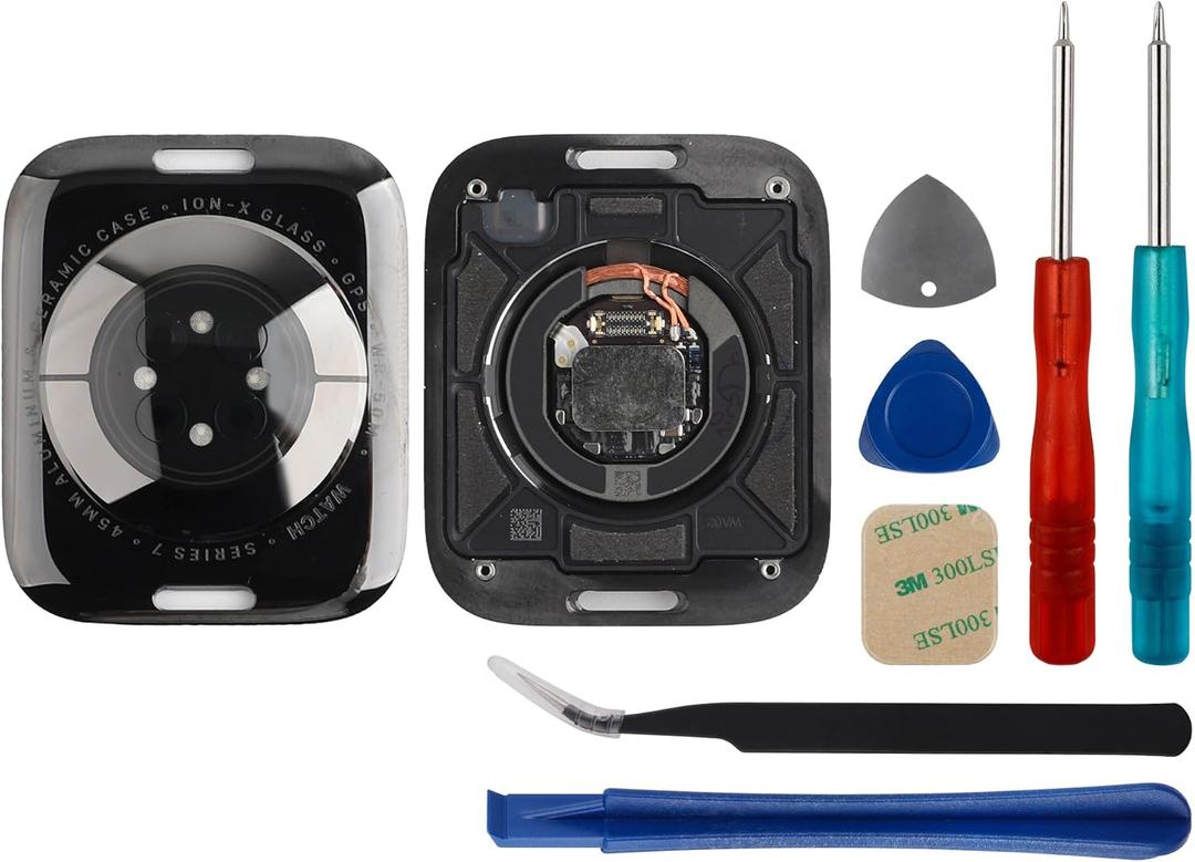 New Back Cover Glass Heart Rate Part Connector Compatible with Apple Watch Series 7 45mm (Only for GPS) with Upgraded Repair Tools Kit