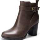 DREAM PAIRS Women's Chunky High Heel Ankle Boots Round Toe Fall Short Booties Shoes (6, Brown-pu)
