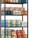 Retail Snack Display Stand,5-Tier Black Metal Storage Shelf Brackets with Wheels & Hooks,Metal Storage Shelves Heavy Duty, Retail Display Shelves Racks,Snack Organizer Stand Display Supplies, 67 inches x 23.6 inches x 10.6 inches