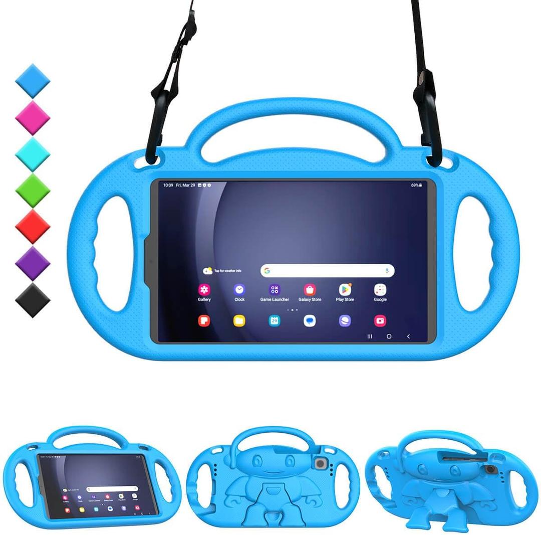 Kids Case for Samsung Galaxy Tab A9 8.7 Inch 2023 (SM-X110/X115/X117) & Tab A7 Lite 8.7 Inch 2021, Shockproof Handle Stand Protective Cover with Shoulder Strap for Galaxy 8.7" Tablet, Blue