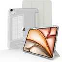 MYGROO case for iPad Air 13inch M2/3 2024/2025,for iPad Pro 12.9 Case 2022(6th Generation) with Pencil Holder,Trifold Stand with Clear Shell for iPad case Air13 Transparent,Creamy White