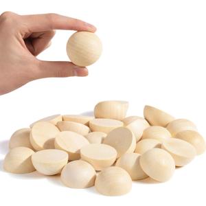 Split Wood Balls 1.5 inch Half Wooden Balls 40mm Unfinished Half Wooden Beads for Crafts and Art Supplies (60PCS)