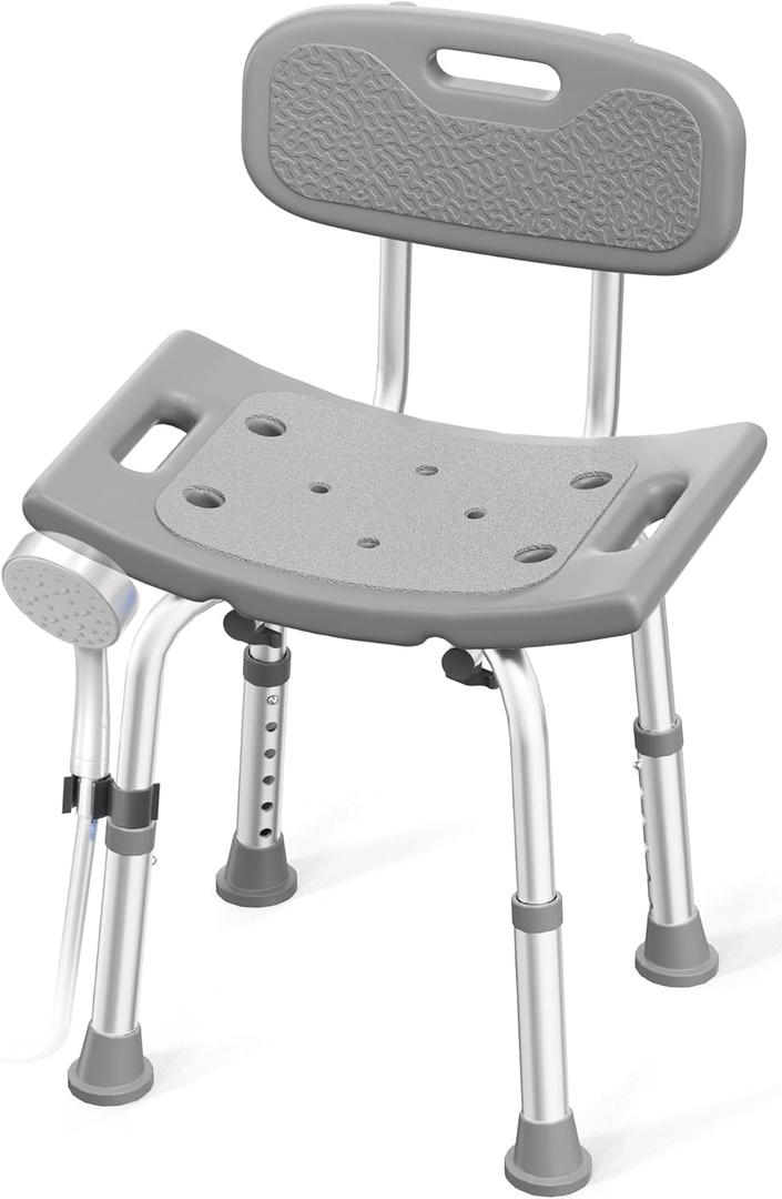 HOMLAND Shower Chair for Inside Shower with Removable Back, 400 lbs Heavy Duty Bath Seat for Bathtub, Safety Bath Stool for Seniors and Disabled - Gray