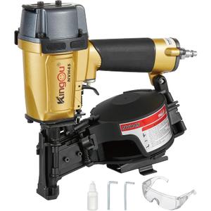 Kingou NVH45 Roofing Nailer Gun For Roofing Constructions Accepts 7/8-Inch to 1-3/4-Inch Nails 15 Degree With 3/8 NPT Air Connector 120-pcs Load Capacity Roofing Nailer